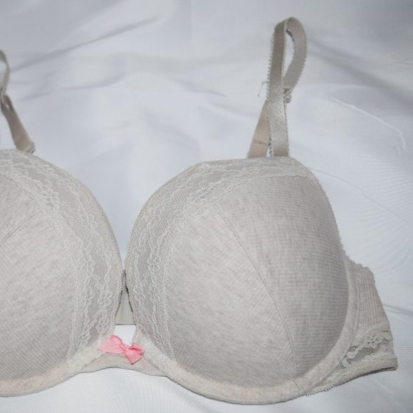 Victoria’s Secret 36C T-Shirt Bra Plunge Ribbed Heather Lace Pink Bow 322147-3TA - Picture 6 of 8